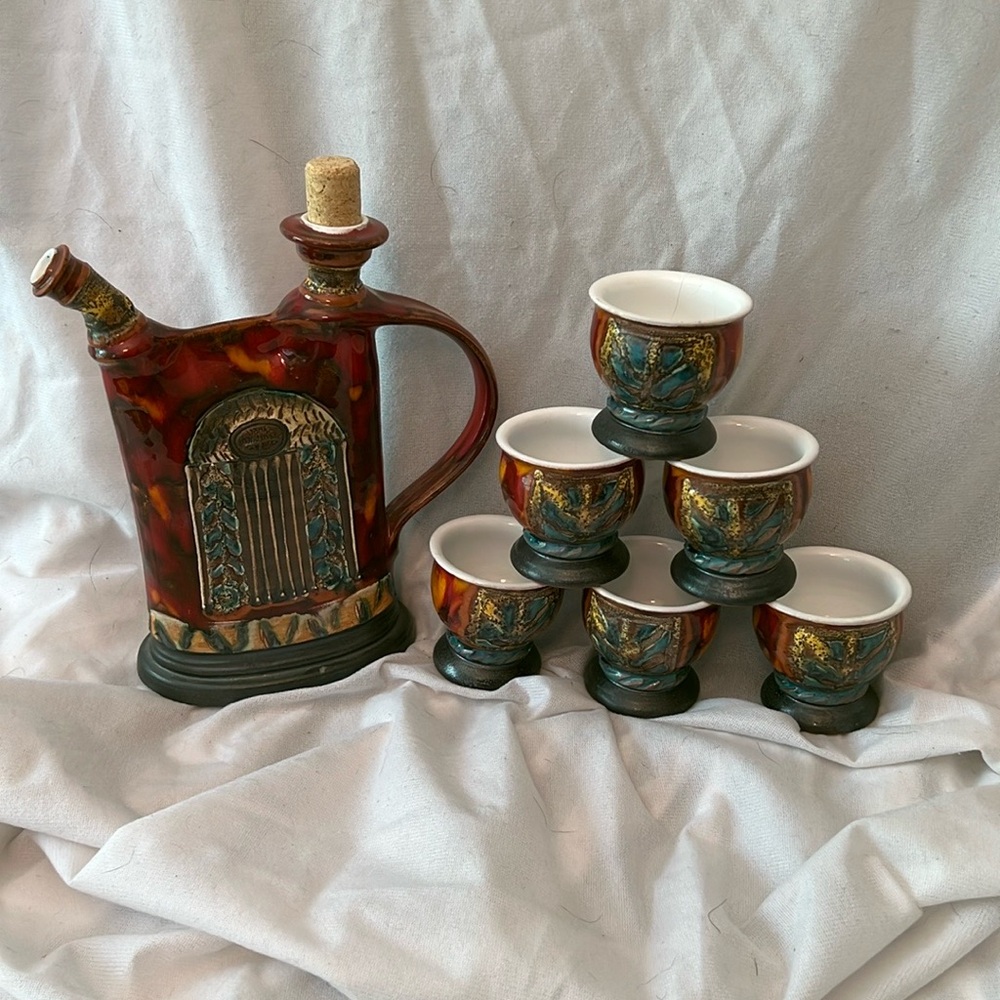 Ceramic Pitcher and cups/tumblers from Turkey Hand Thrown & Painted Decorative